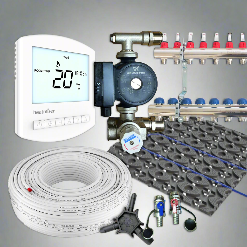Low Profile Retro Fit Multi Zone Wet Underfloor Heating Kit 80m²