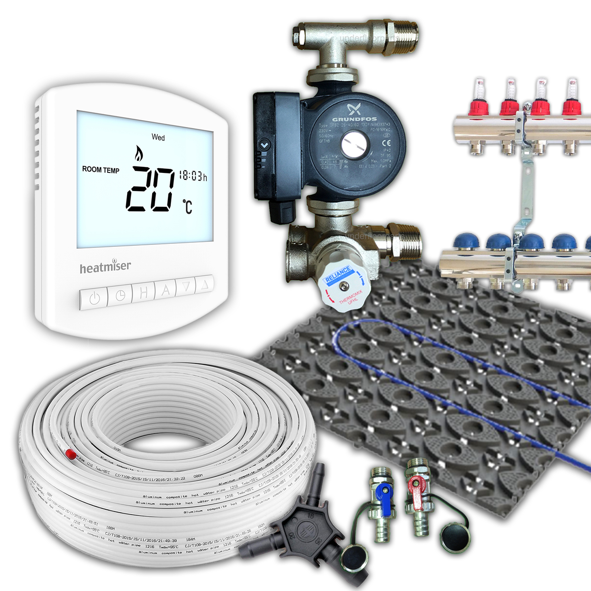 Retro Fit 50m² Low Profile Multi Zone Water Underfloor Heating Kit