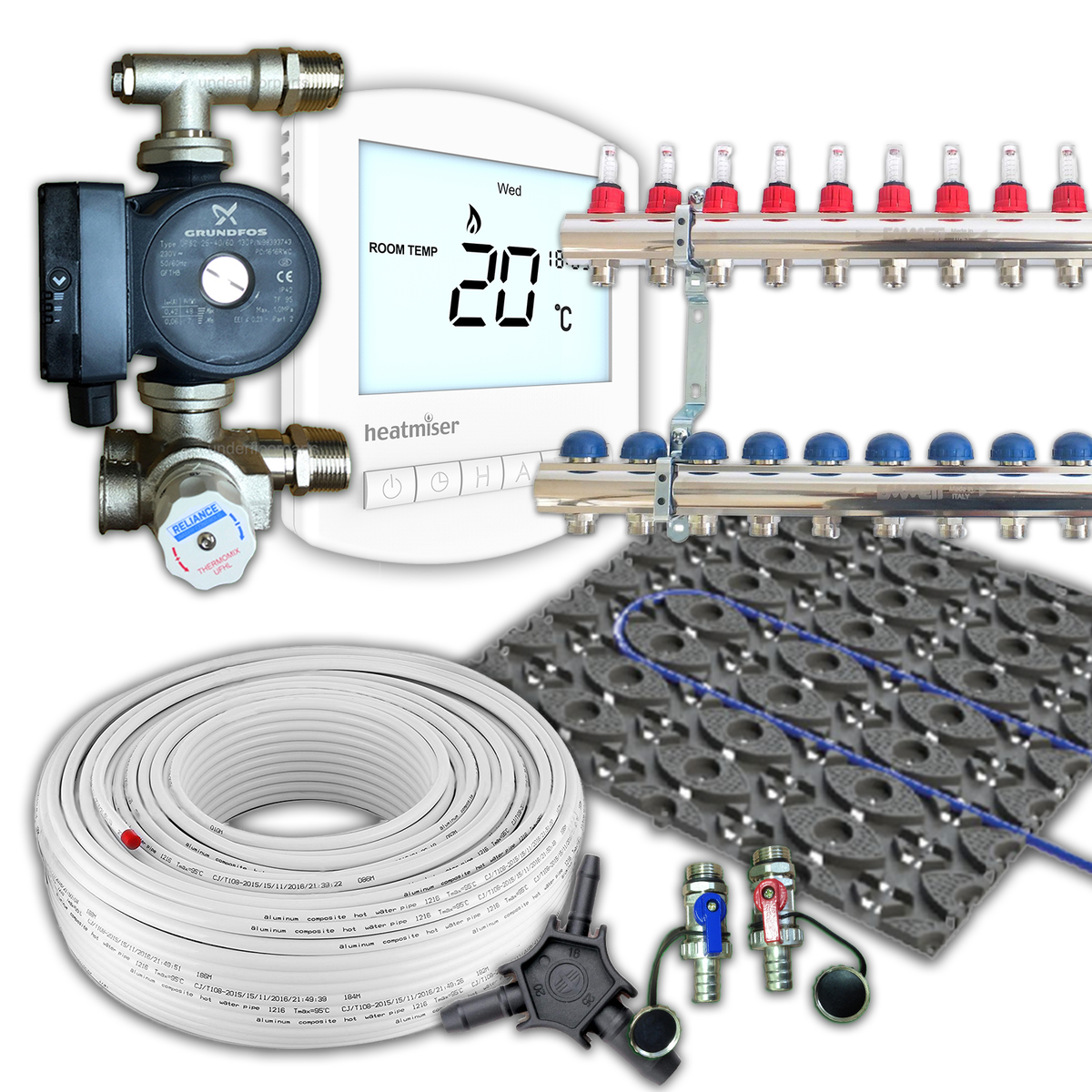 Retro Fit / Low profile Multi zone Underfloor Heating Kit 100m²